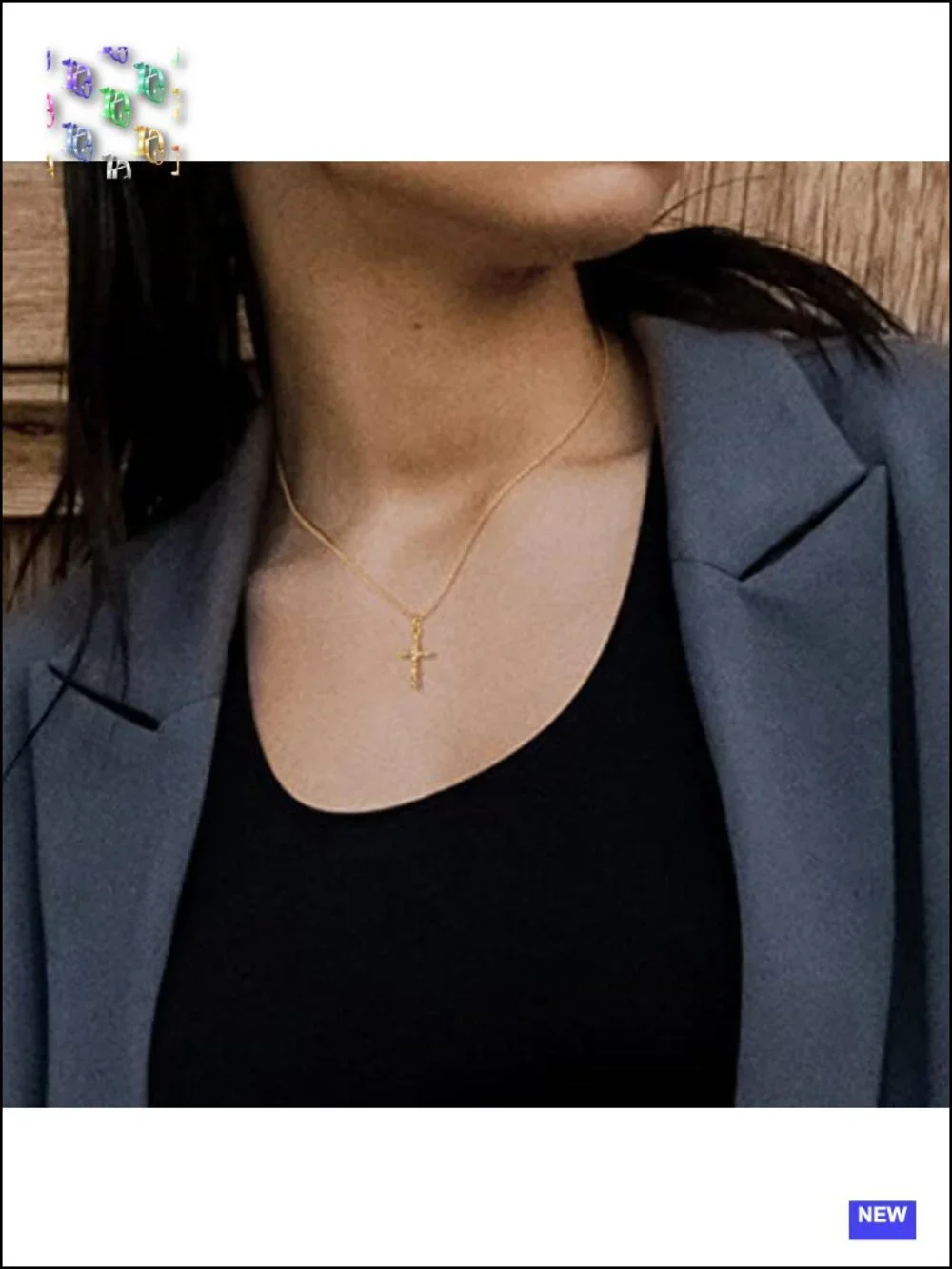 14k Gold Plated Stainless Steel Layered Initial Cross Pendant Necklace